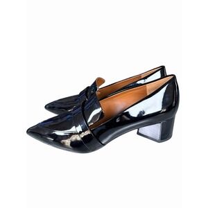 Franco Sarto Patent Leather Loafer Heels Black Pointed Toe Block Heel 9M